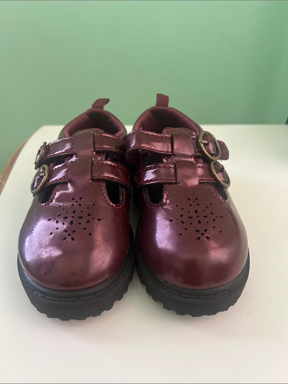Girls' Metallic Burgundy Mary Jane Shoes with Buckle